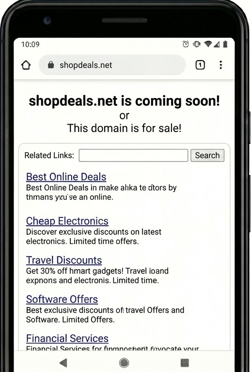 Domain Parking Ad Example - Screenshot showing how domain parking ads appear