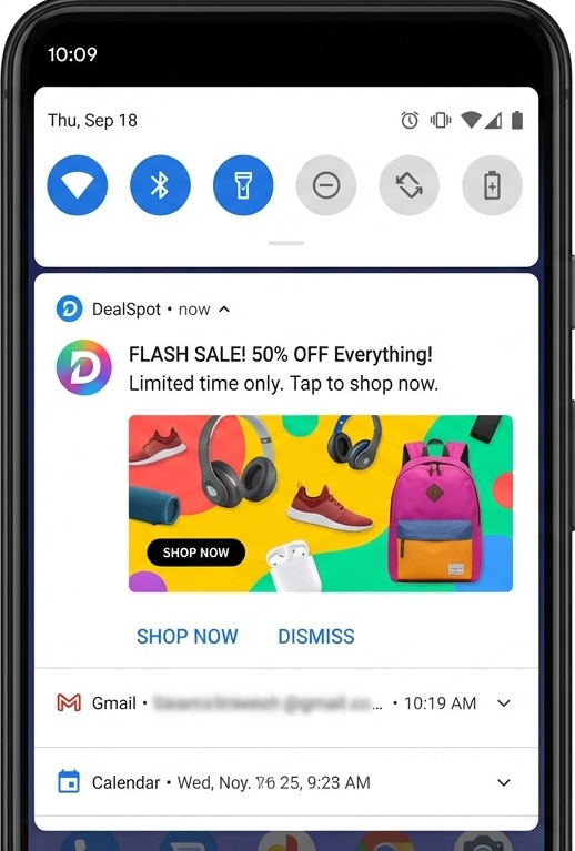 Push Notification Ad Example - Real device screenshot showing how push ads appear
